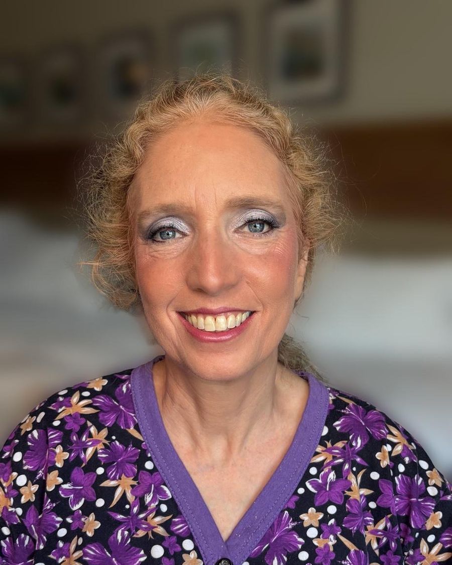 Soft daytime makeup for a mature client, hair worn up
