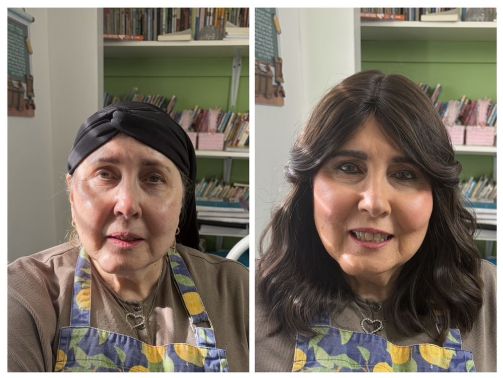 Before and after: soft glam with a sheitel