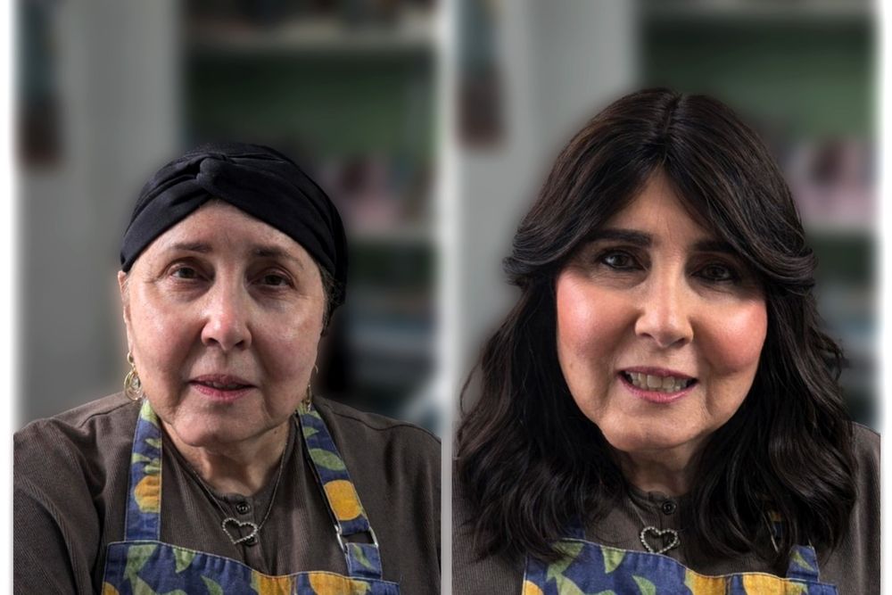 Before and after: soft glam with a sheitel
